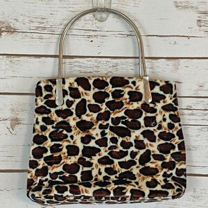 Velveteen Mini Bag Top Handle Satchel Cheetah Print Lightweight Compact